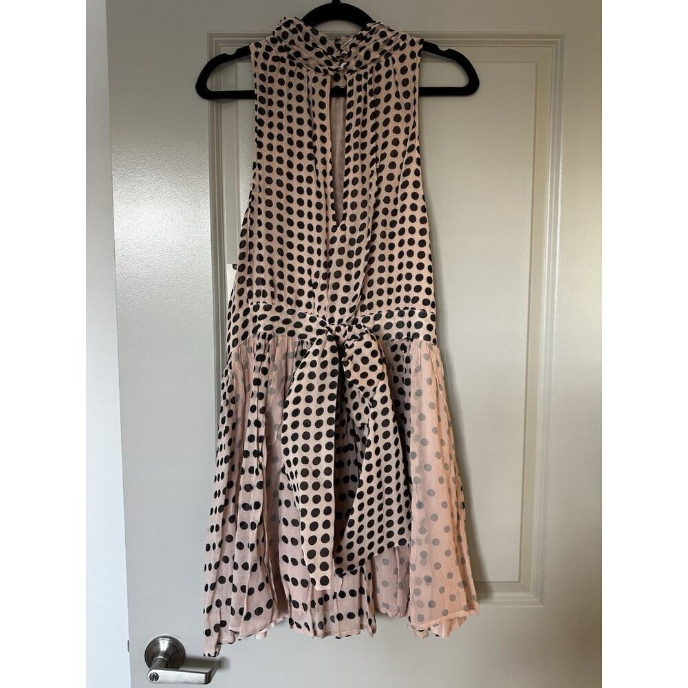 Maeve NWT Sleeveless Mock-Neck Back-Bow Swing Mini Dress Pink Black Large - Picture 7 of 11
